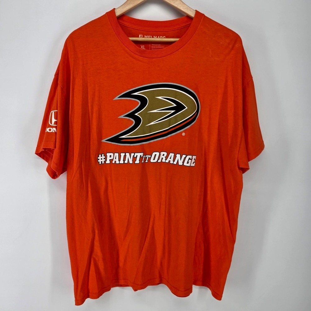 Melmarc Anaheim Ducks T Shirt Mens XL Orange Paint It Orange NHL Hockey Honda